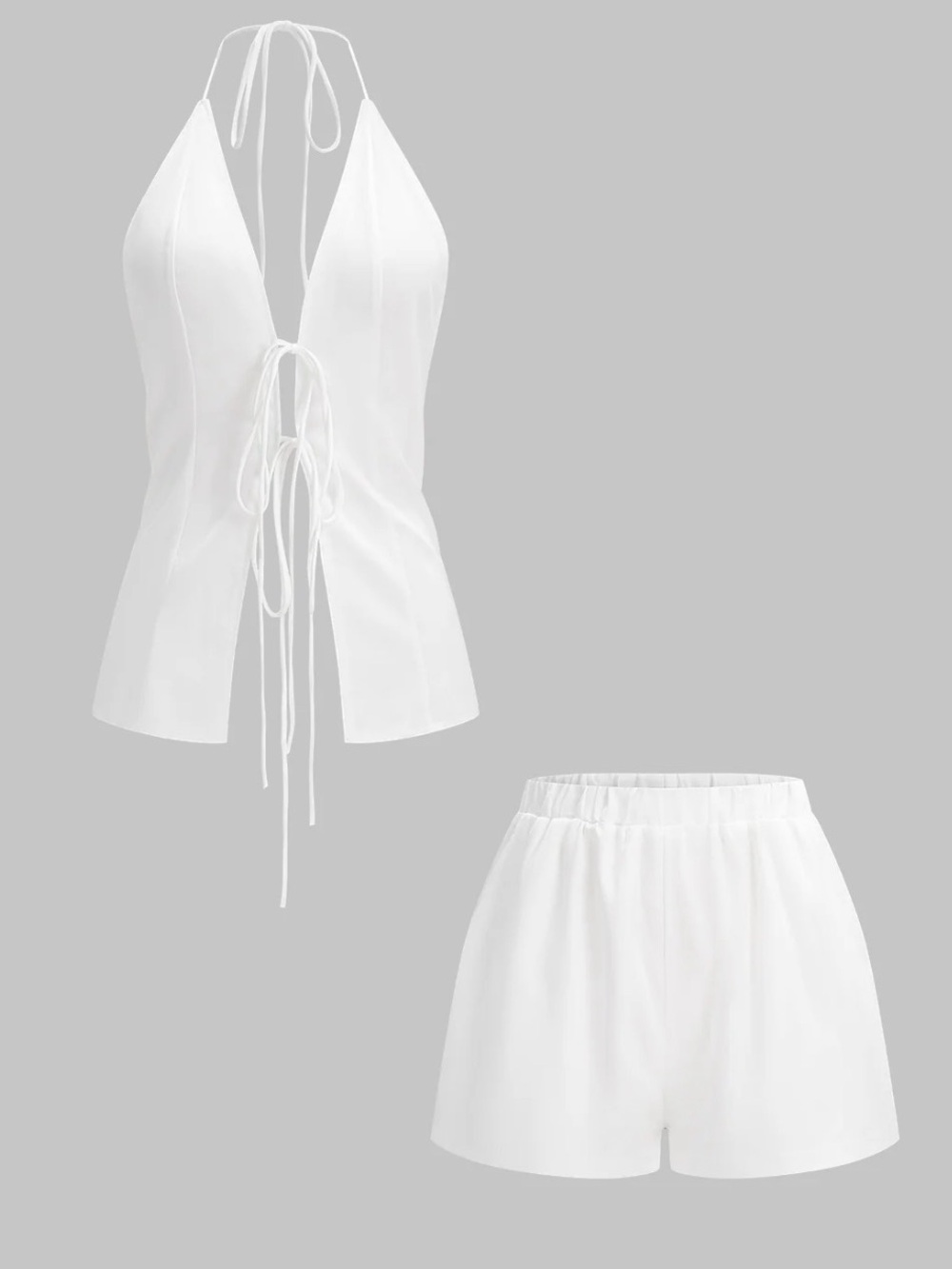 Women’s White Tie-Front Halter Sleep Set - 2-Piece Pajama Set